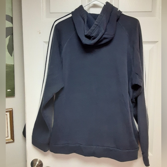 Adidas Navy Blue Longsleeve Graphic Logo Pocket Front Pullover Hoodie Sweatshirt - Picture 2 of 7